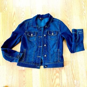BLUE IDENTITY DENIM JEANS JACKET SMALL EMBELLISHMENTS Rhinestone Studded